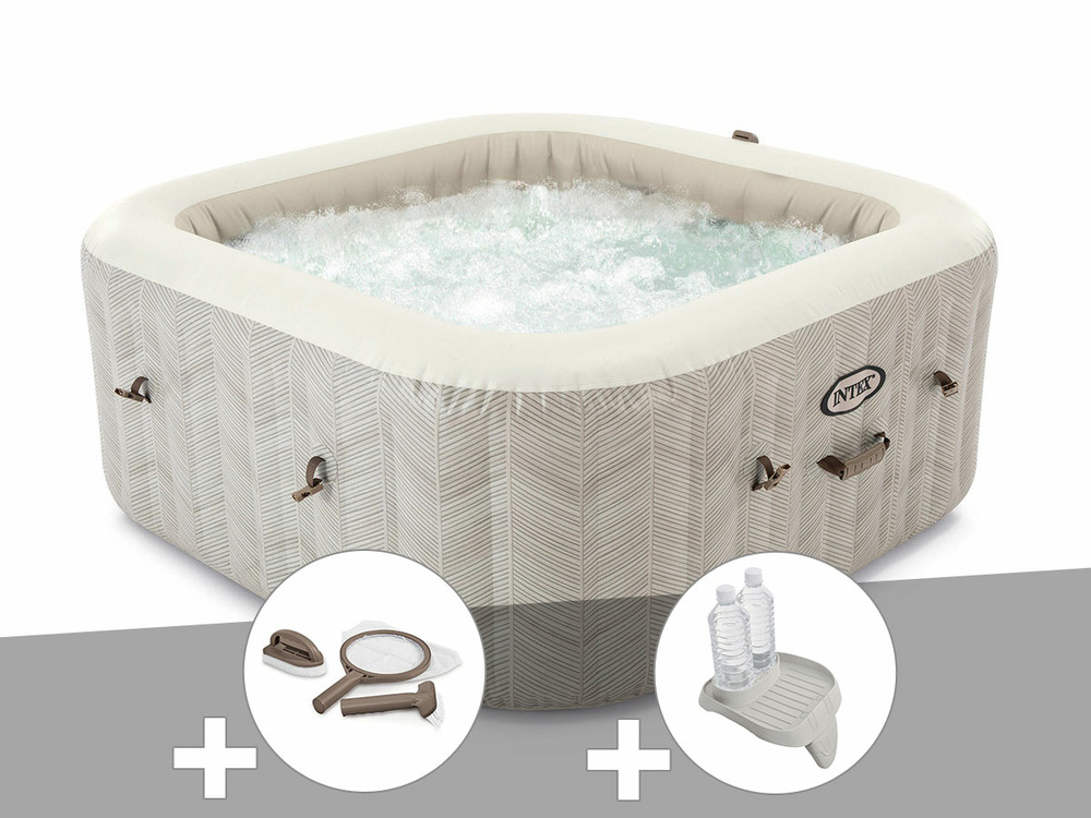 Kit spa gonflable purespa chevron carré bulles 4 places + kit d'entretien + por