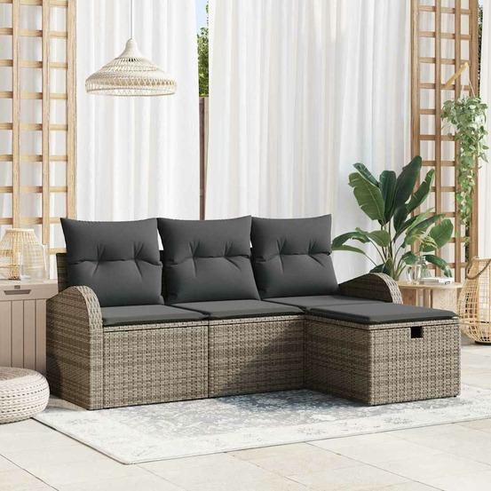 Ensemble de canapé de jardin avec coussin 4 pcs gris poly rotin