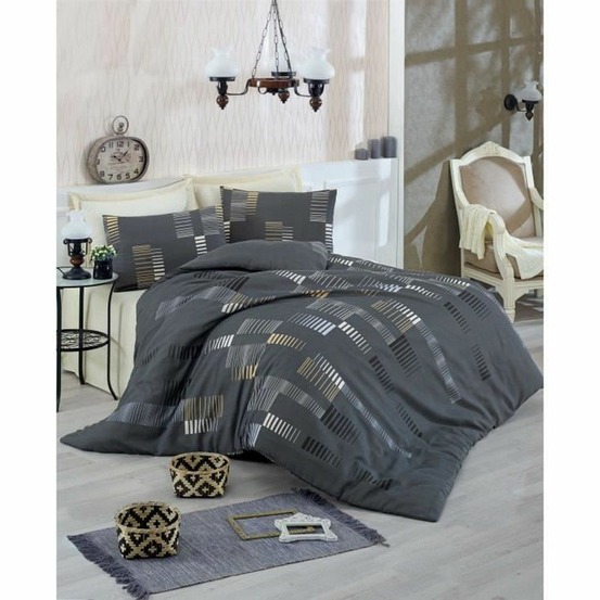 Parure de lit - housse de couette 220 x 240 + 2 taies d'oreiller 60 x 60, 65% coton- anthracite