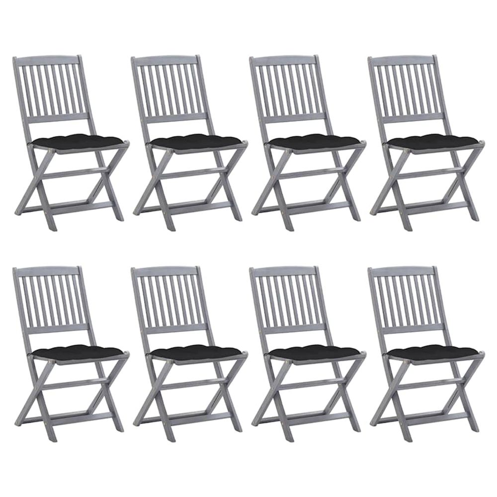 Chaises pliantes 8 pièces avec coussins en bois d'acacia massif