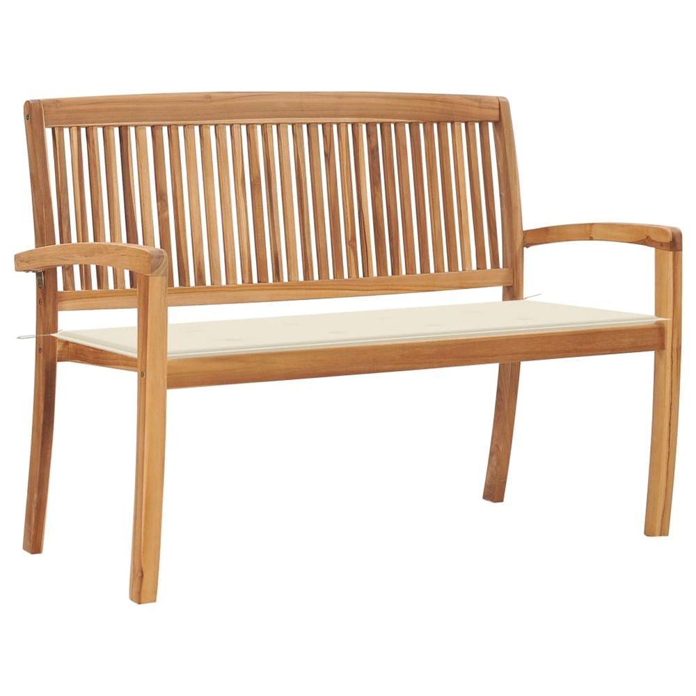 Banc de jardin empilable et coussin 128,5cm bois de teck massif