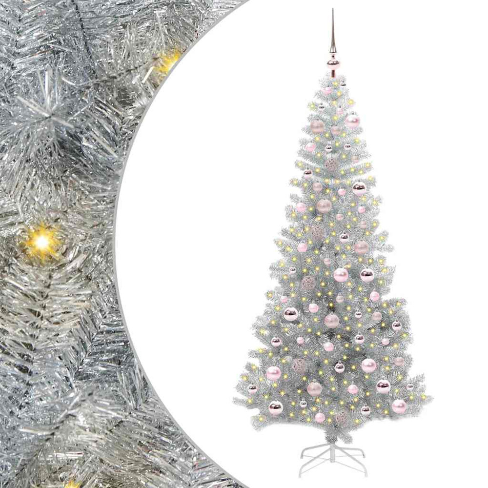 Sapin de noël avec 300 led avec support argent 180 cm pet