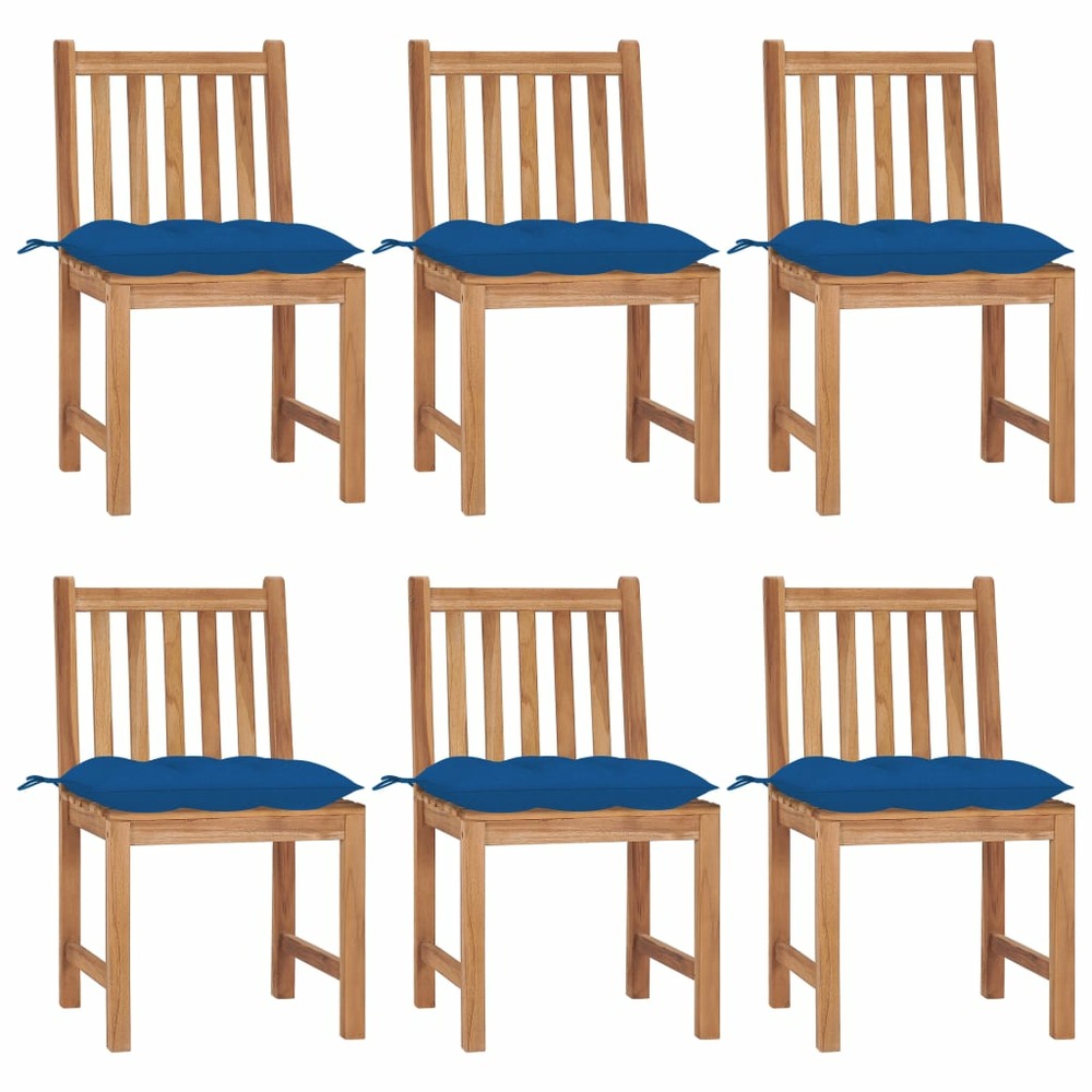Chaises de jardin lot de 6 avec coussins bois de teck massif