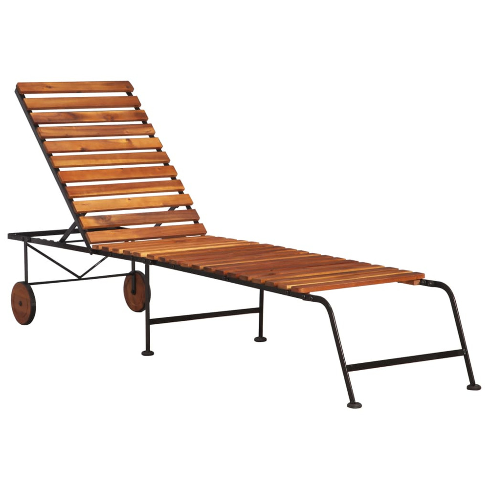 Chaise longue avec pieds en acier bois d'acacia massif bain de soleil