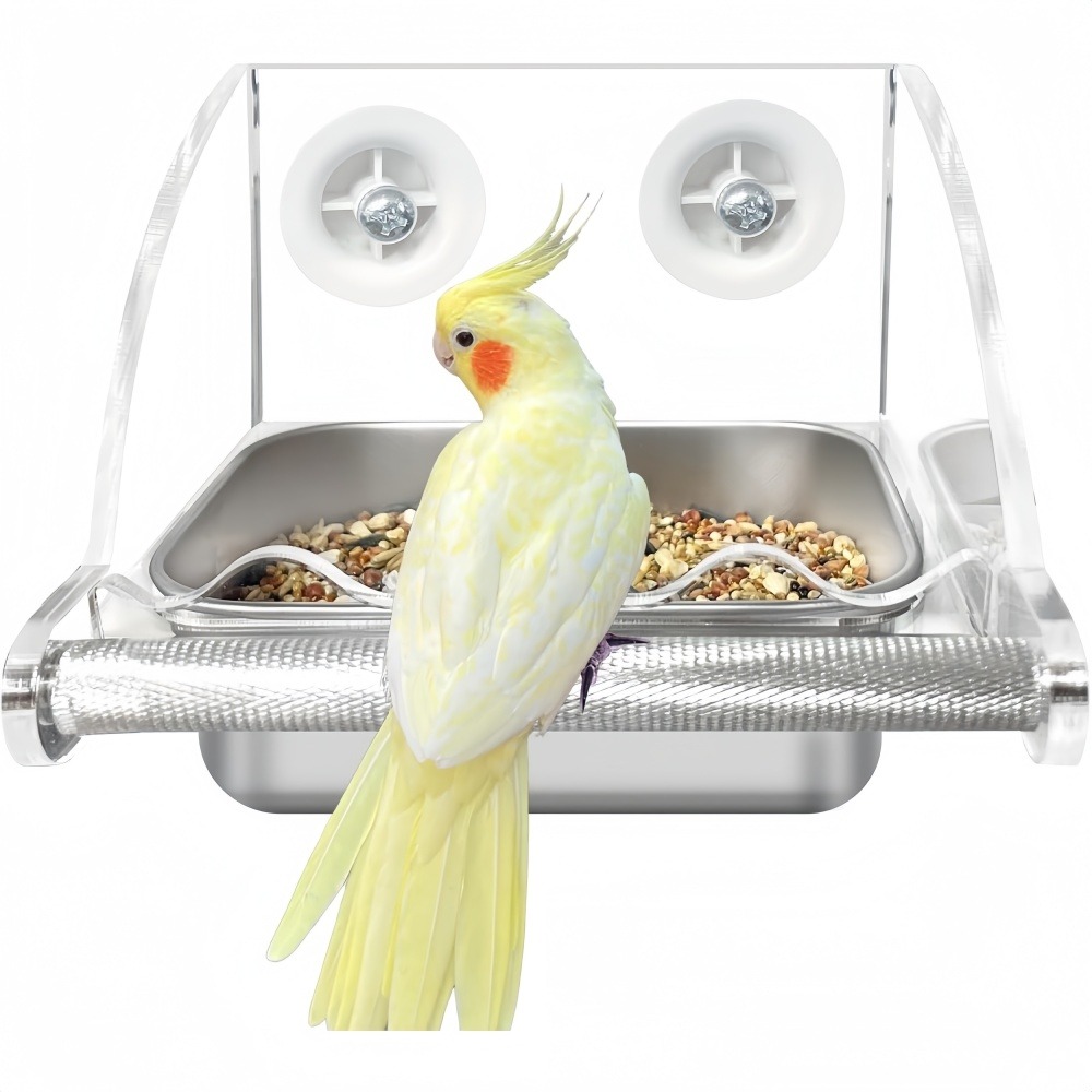Mangeoire pour oiseaux - transparent cage mangeur perchoir antidérapant bol acier inoxydable remplissage facile