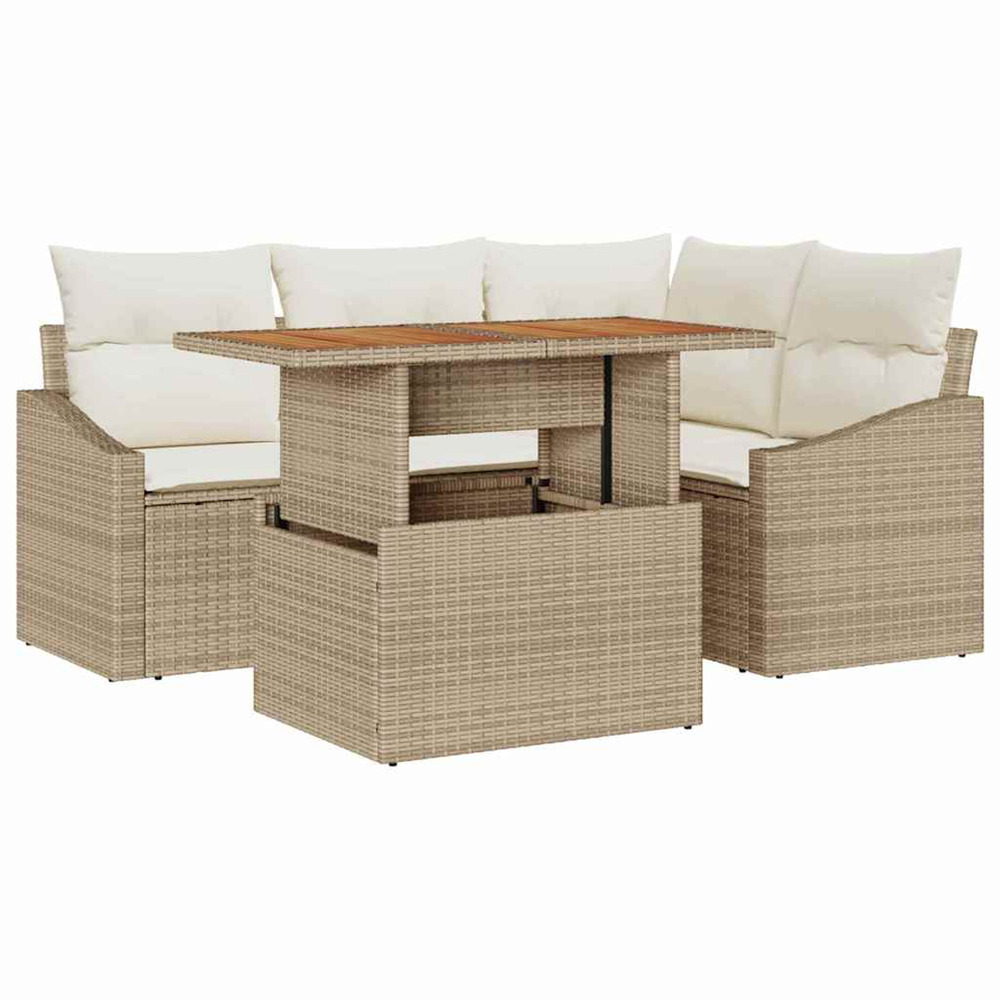 Ensemble de canapé de jardin 5 pcs beige poly rotin