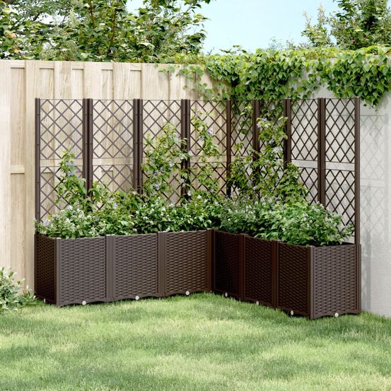 Grand carré potager avec treillis modulable xxl pour jardin extérieur 160x160x140 cm marron