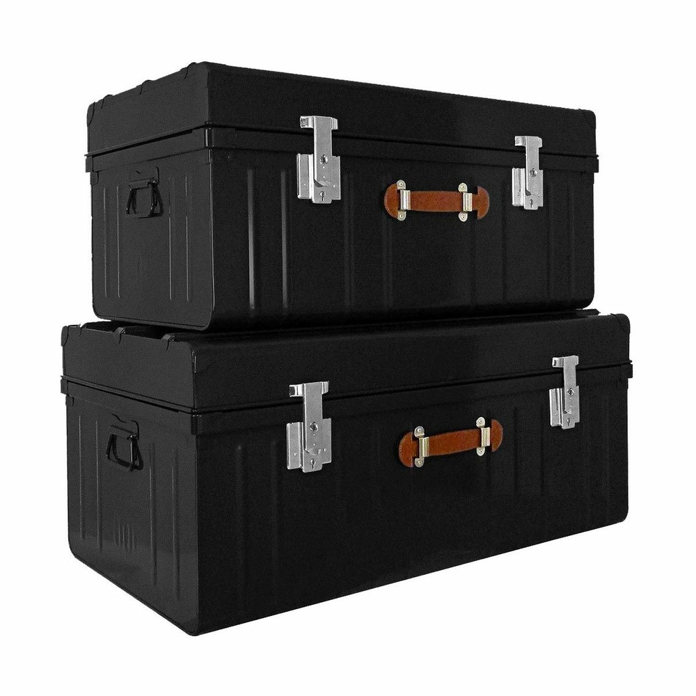 Malle métallique noire avec poignée en polyuréthane lot de 2