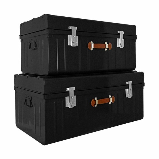 Malle métallique noire avec poignée en polyuréthane lot de 2