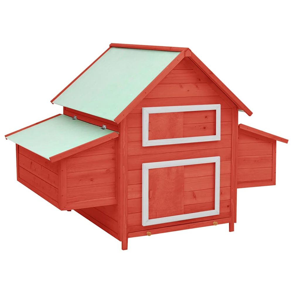Poulailler rouge et blanc 150x96x110 cm bois de sapin massif