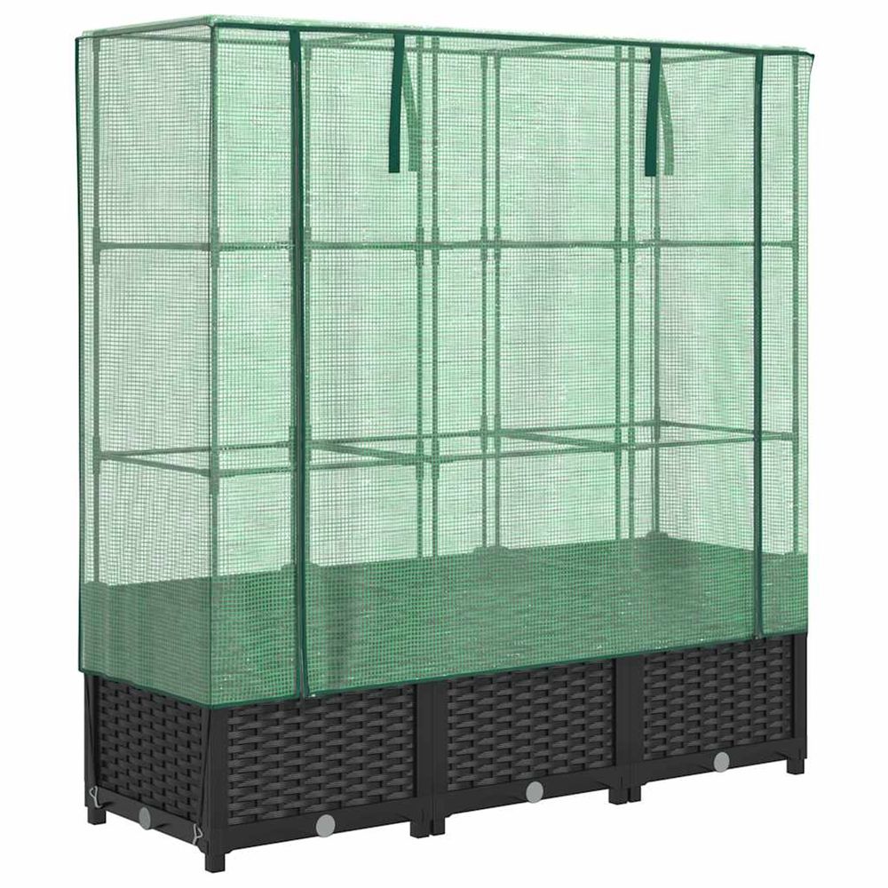 Jardinière d'extérieur surélevée avec housse aspect rotin 120x40x138 cm