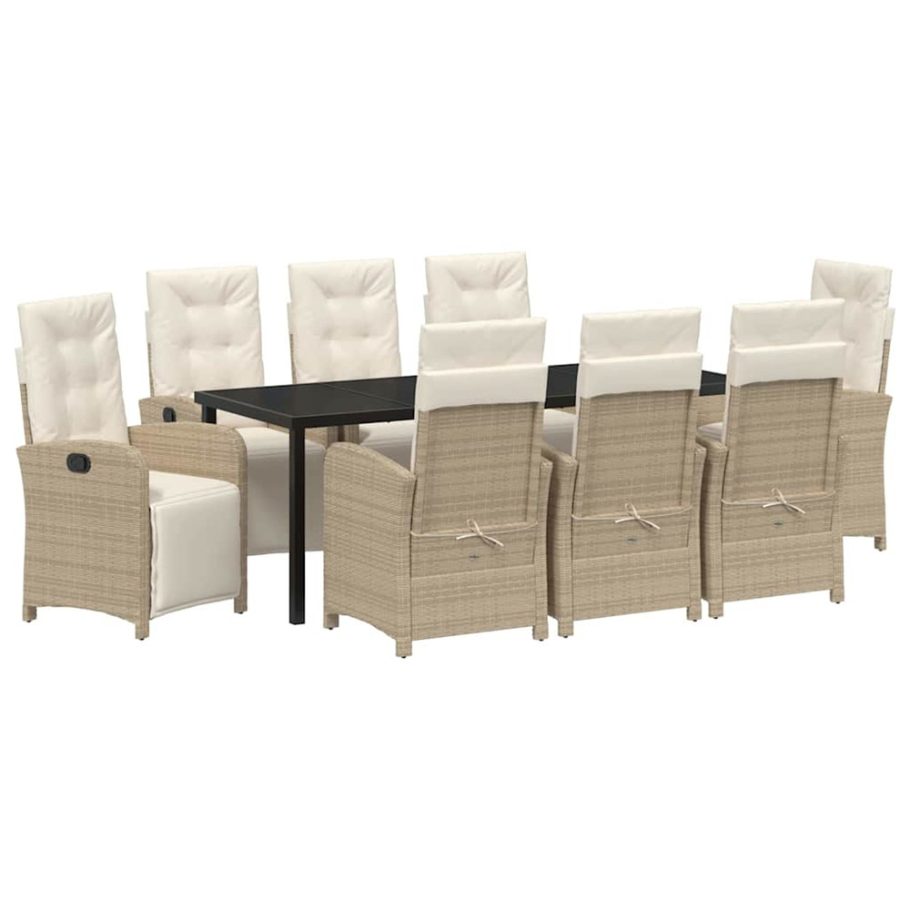 Ensemble de salle à manger pour jardin 9 pcs beige polyrotin