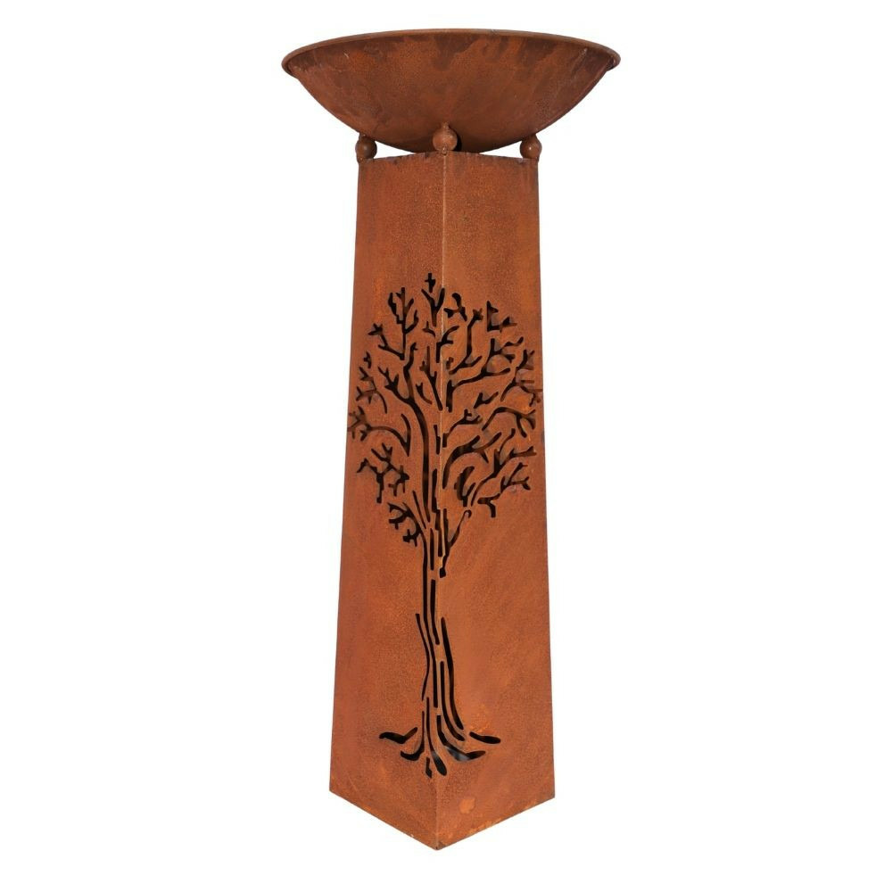 Vasque de jardin sur colonne en métal rouillé ø.23 x ht.54 cm