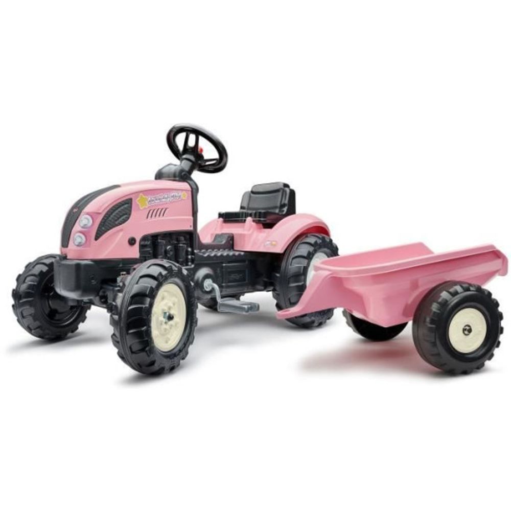 Tracteur a pédales country star - - avec remorque - rose - 100% fabriqué en france - 50% de plastique recyclé - des 2 an