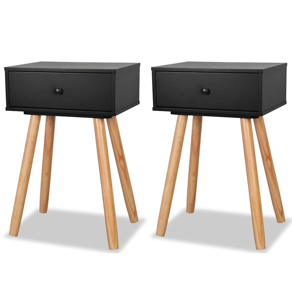 Table de chevet Bois de pin massif Noir
