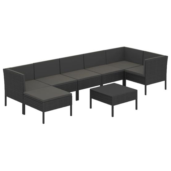 Salon de jardin 8 pcs avec coussins résine tressée noir