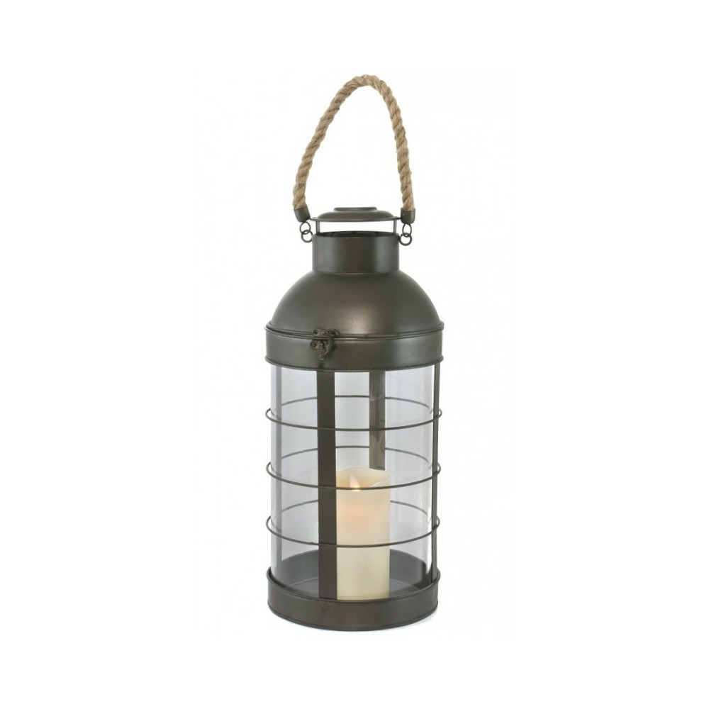 Lanterne extérieure jardin à poser bougie industrielle métal gris 46 cm