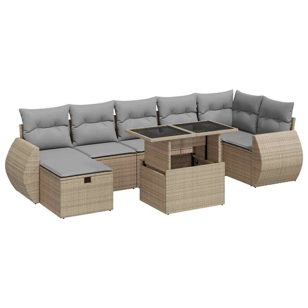 Salon de jardin avec coussins 8 pcs beige résine tressée