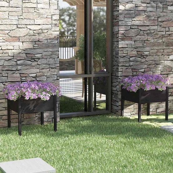 Lot de 2 bacs à fleurs carrés en pin massif 70cm noir