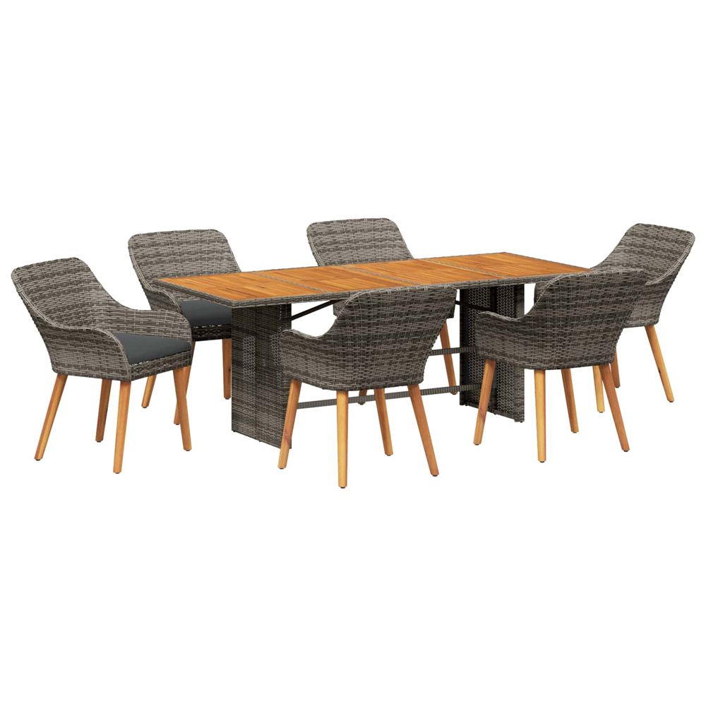 Ensemble de salle à manger pour jardin 7 pc gris polyrotin