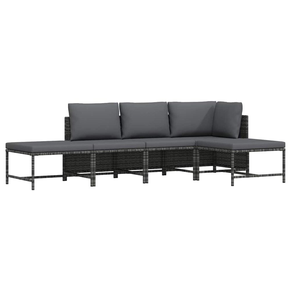 Salon de jardin 5 pcs avec coussins gris résine tressée