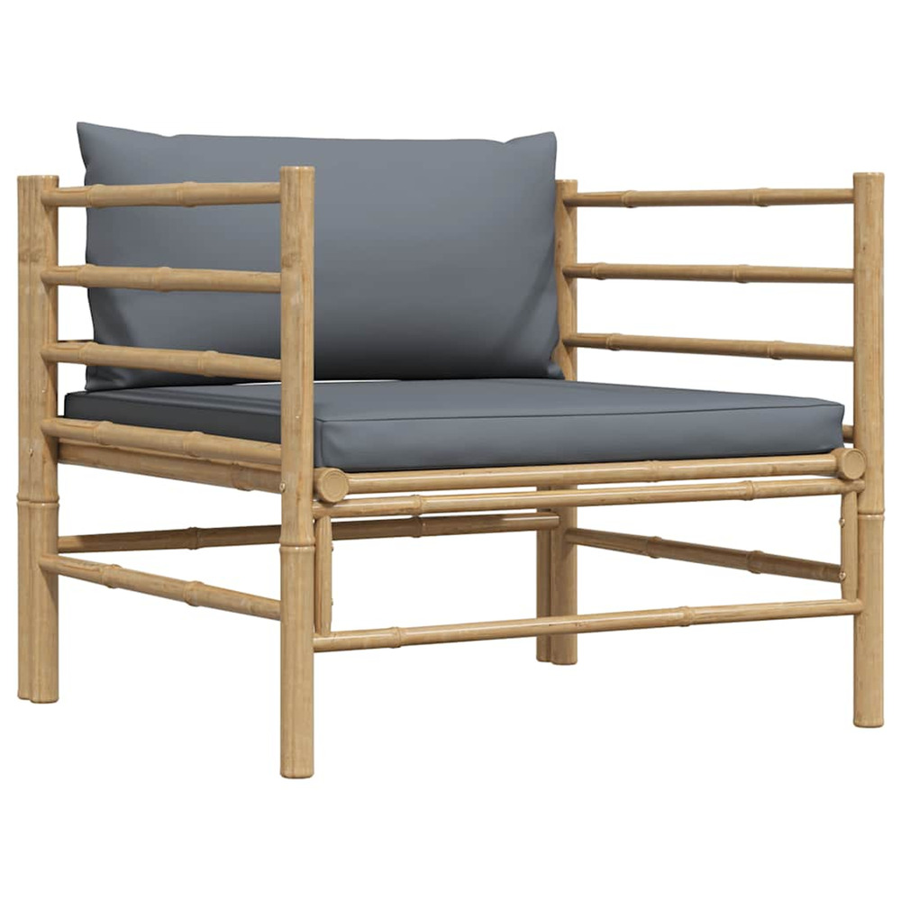 Canapé de jardin avec coussins gris foncé bambou
