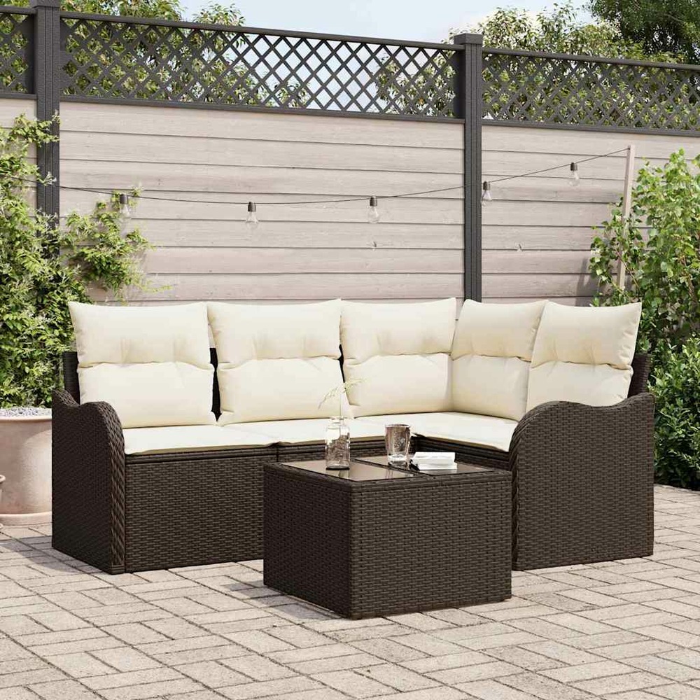 Ensemble de canapé de jardin avec stockage 5 pcs gris polyrotin