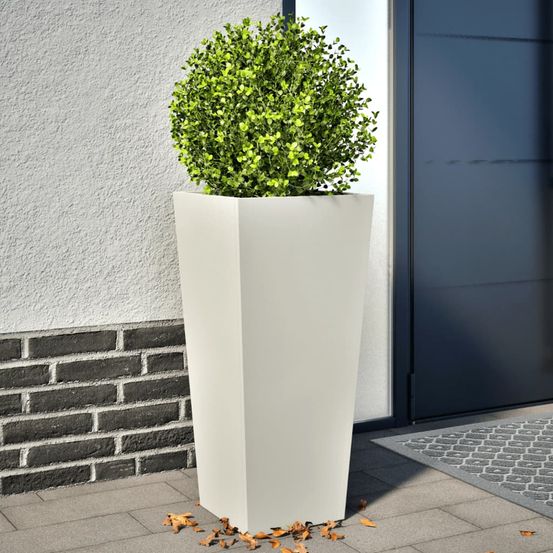 Duo de jardinières colonnes acier laminé solide idéal pour décoration verticale jardin blanc 35x35x75cm