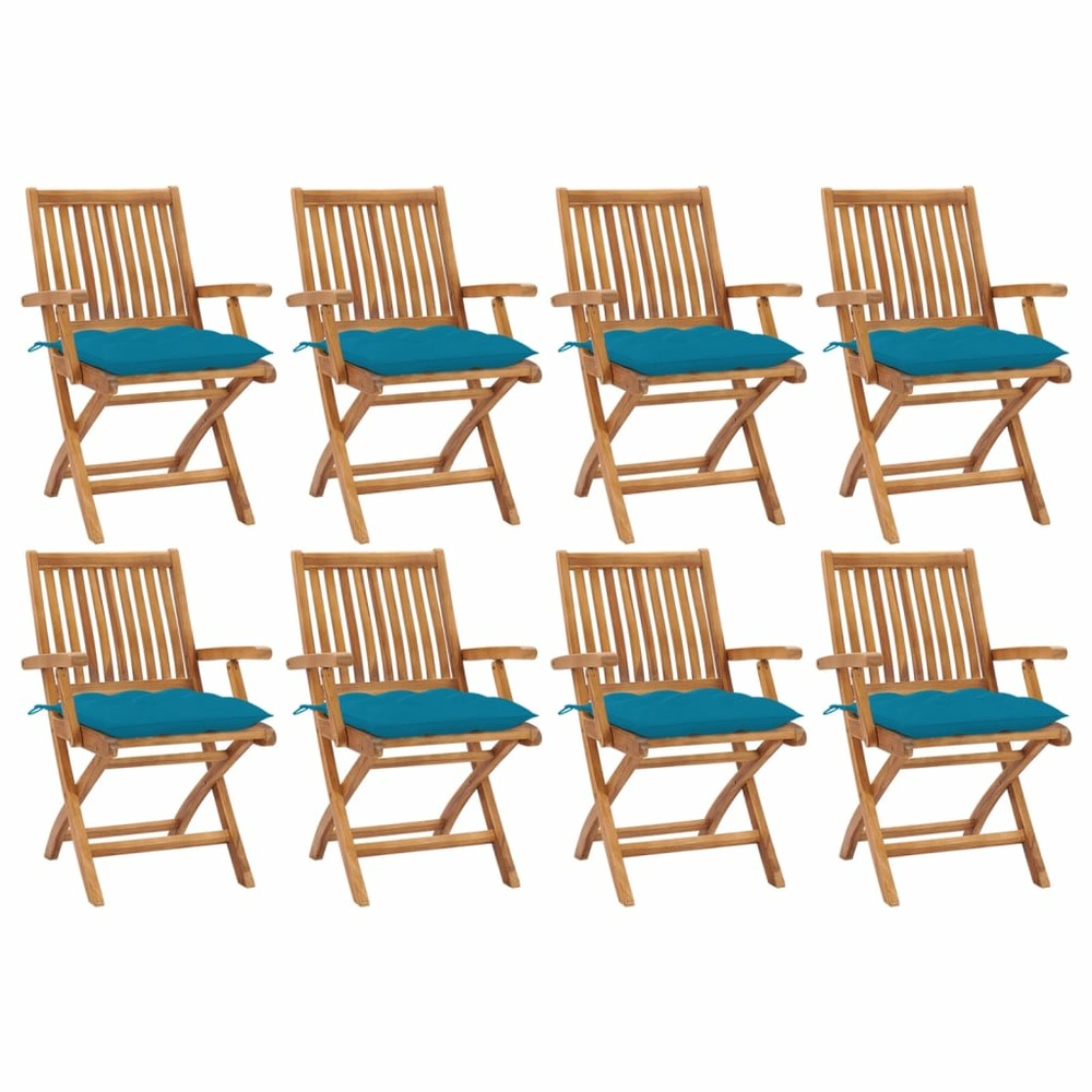 Chaises pliables de jardin avec coussins lot de 8 teck solide