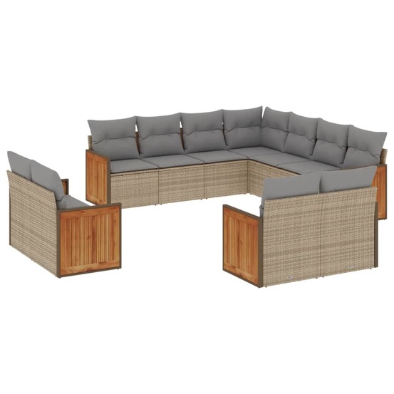 Salon de jardin 11 pcs avec coussins beige résine tressée