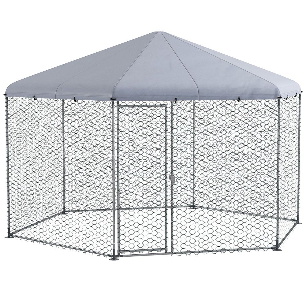 Enclos poulailler acier extérieur bâche couverte parc grillagé 10m² argent