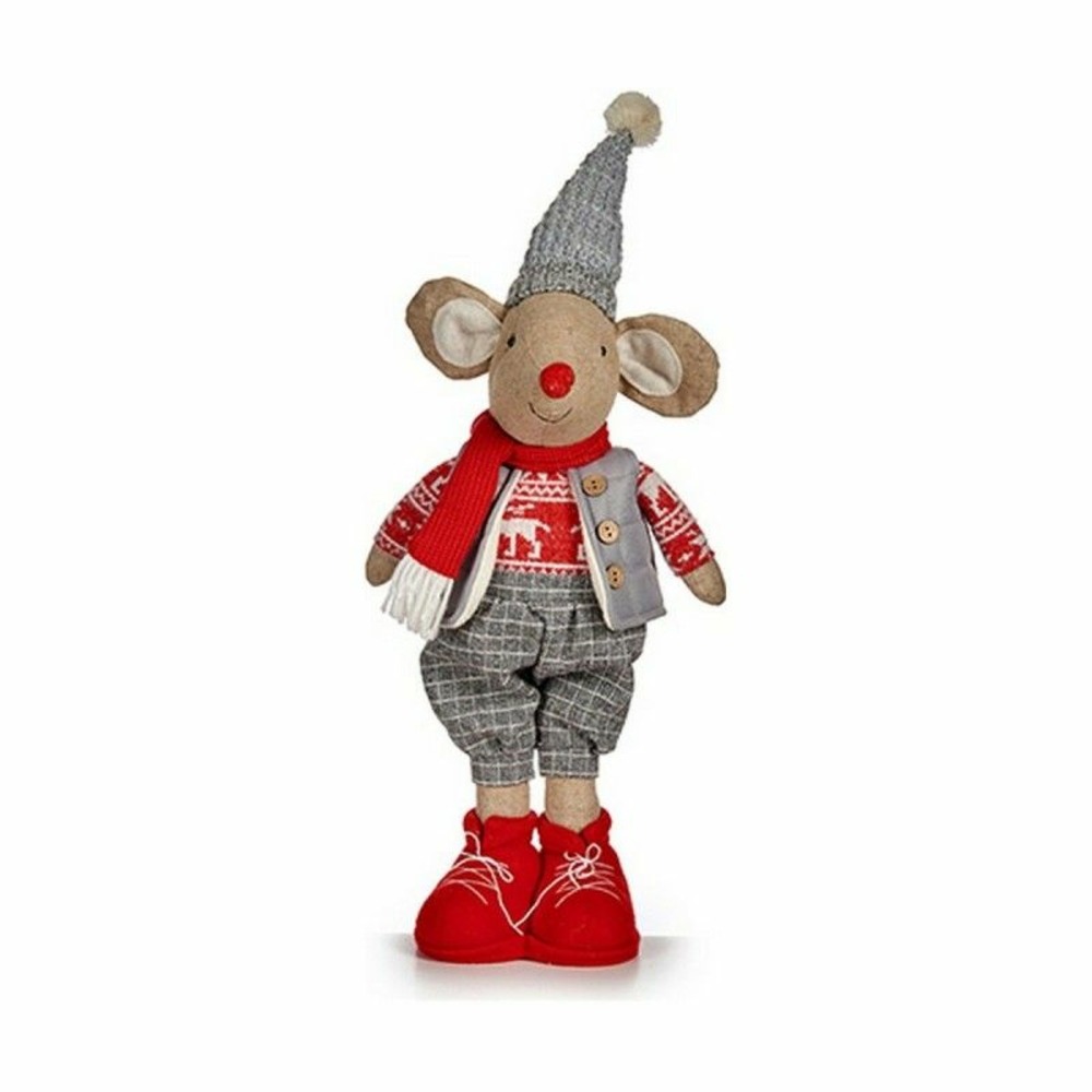 Figurine décorative souris 48 cm noël rouge gris polyester blanc crème