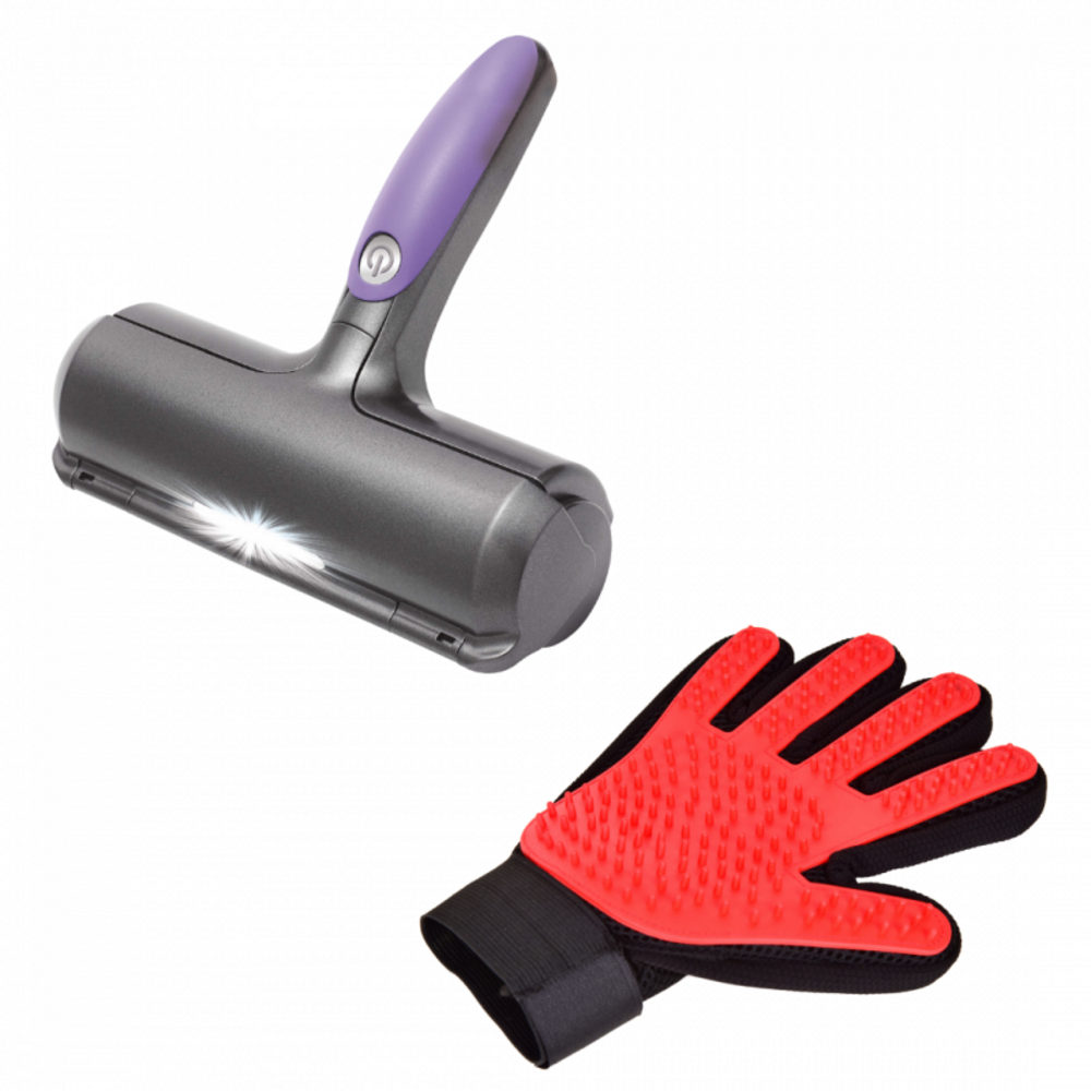 Pack poils animaux - brosse ramasse poils et gant de brossage animaux