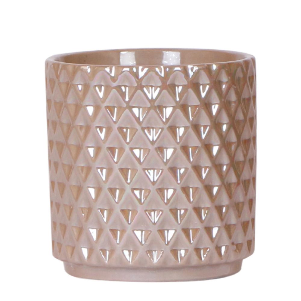 Cache-pot céramique facettes nacrées - éclat précieux - pot de 9cm - sable