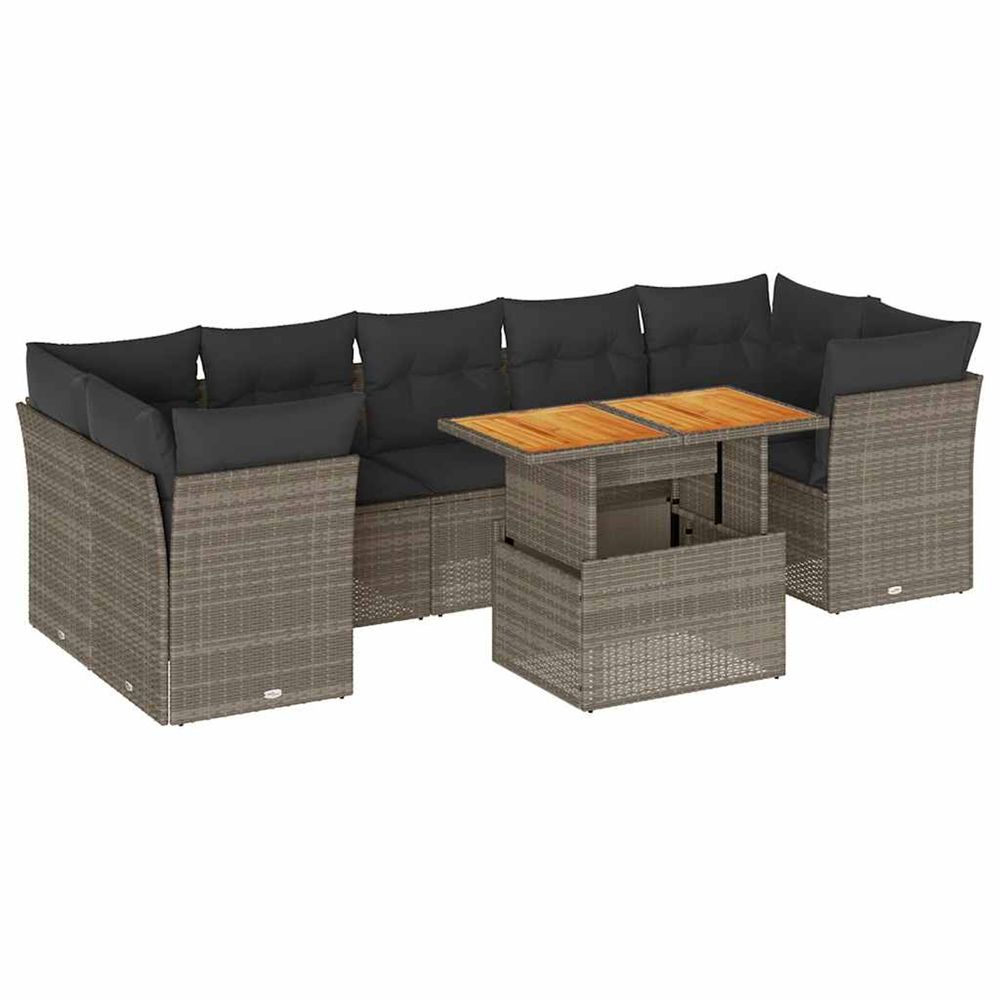 Salon de jardin 8 pcs avec coussins gris résine tressée