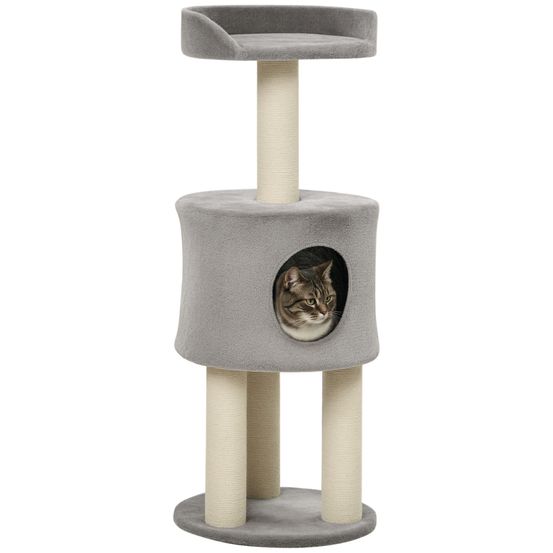 Tour pour chat avec griffoir en sisal naturel et niche d'observation 103 cm gris