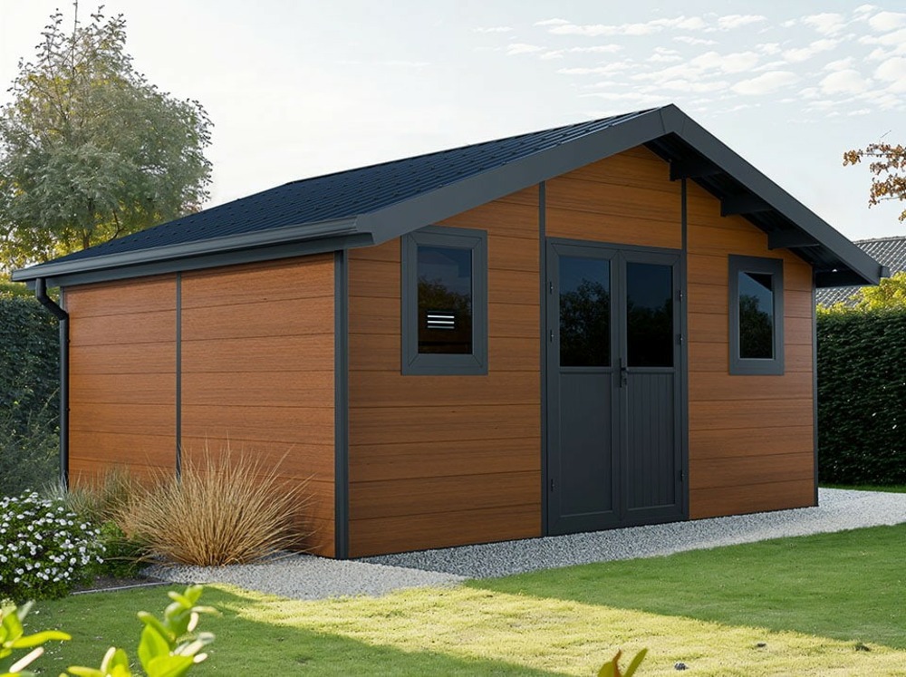 Abri de jardin bois composite 20m2 brun isora - extension - cabane de jardin - local