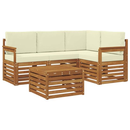 Ensemble de canapés d'extérieur 5 pc naturel et crème polyester
