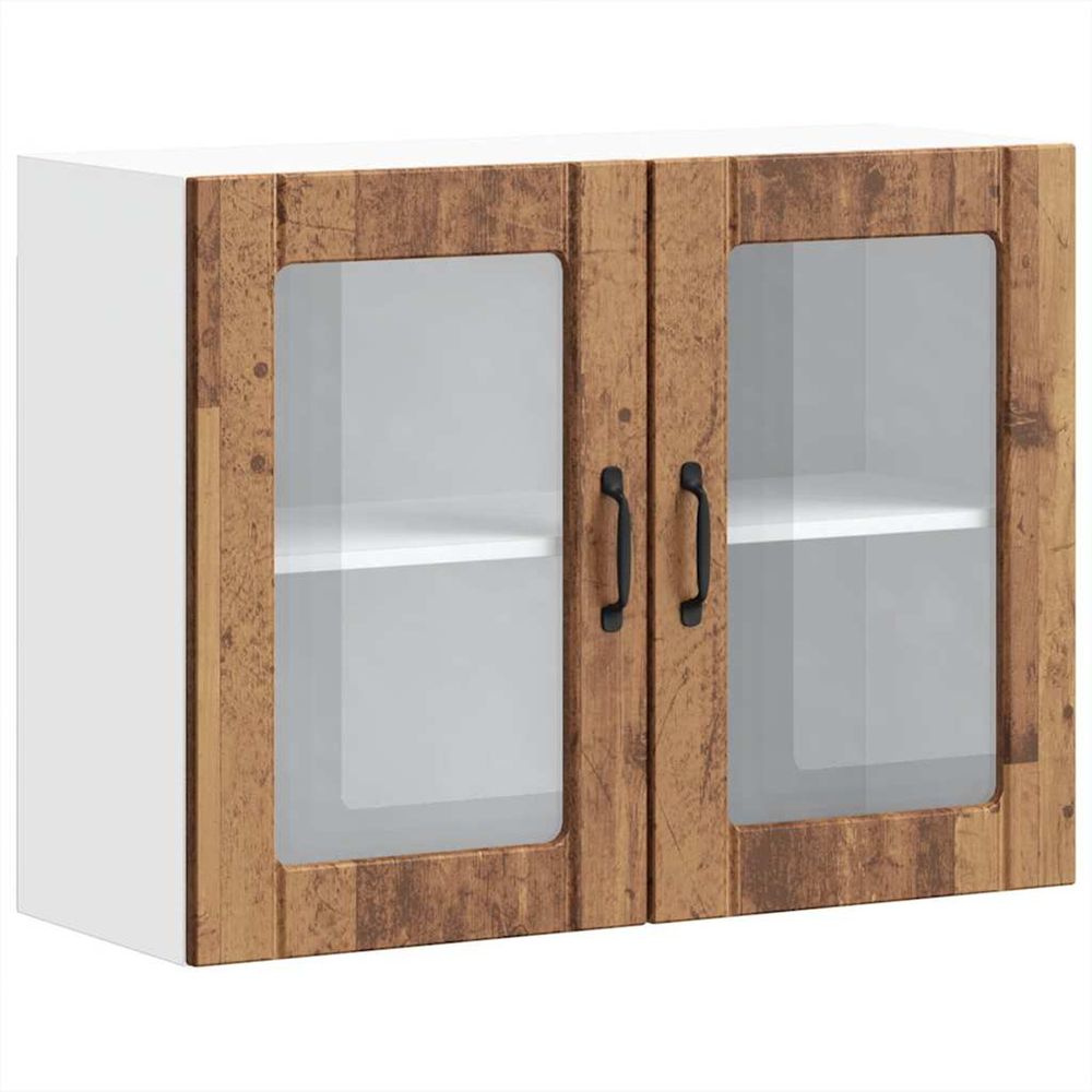 Armoire murale de cuisine avec porte en verre lucca vieux bois