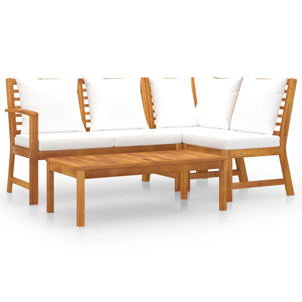 Salon de jardin 4 pcs avec coussin crème bois d'acacia solide