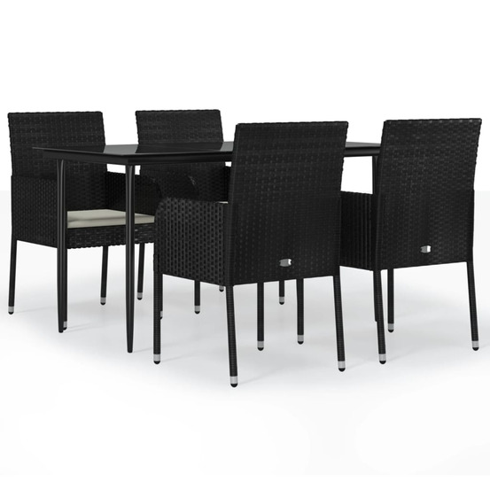 Ensemble à manger de jardin coussins 5pcs noir résine tressée