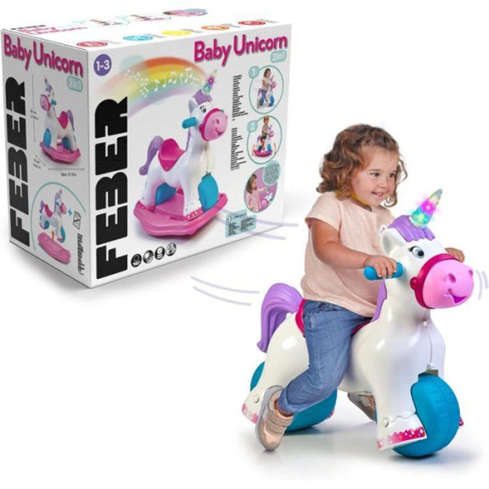 Porteur trotteur 2-en-1 licorne - feber - baby unicorn - avec sons et lumieres - des 12 mois