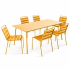Ensemble table de jardin et 6 chaises en métal jaune