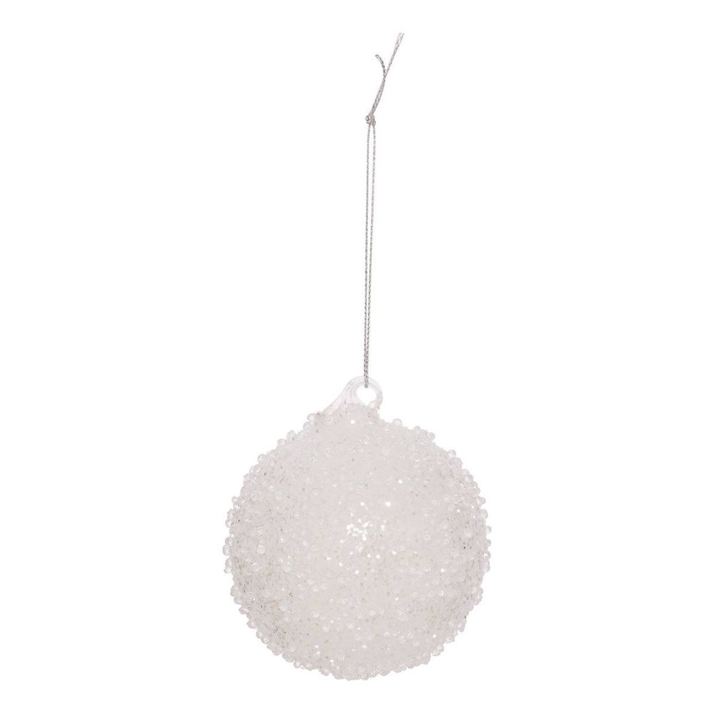 Boule de noël en verre diamant pailleté blanc d. 80 mm
