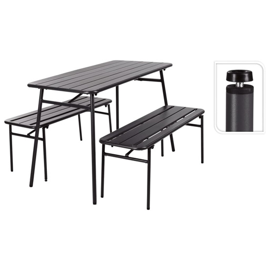 Ensemble table et banc de jardin 3 pcs gris acier