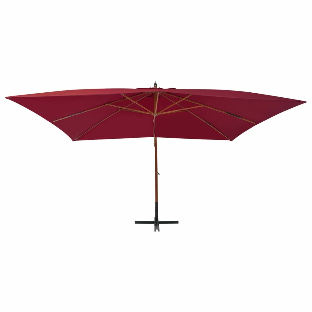 Parasol de jardin en porte-à-faux et mât en bois rouge bordeaux