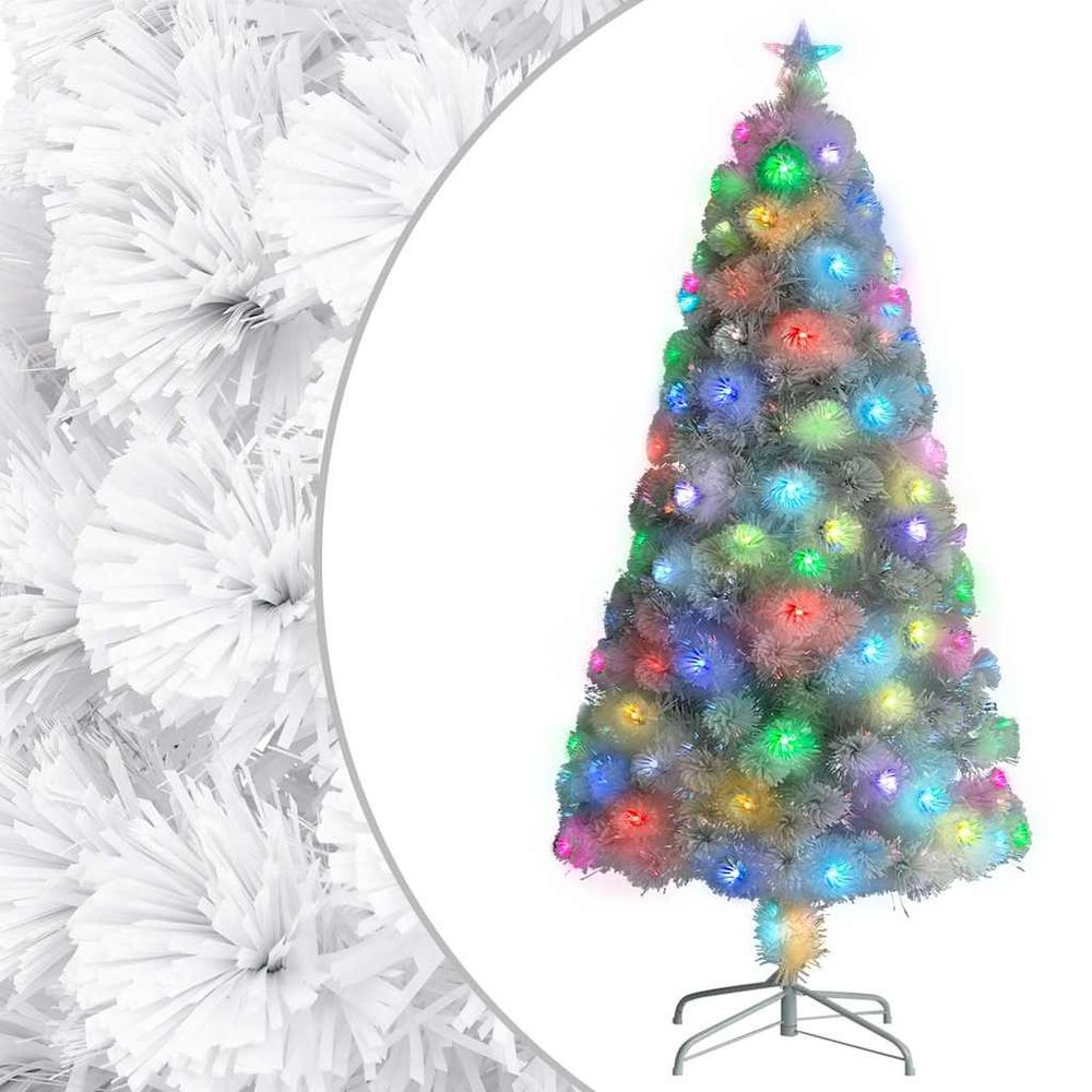 Sapin de noël lumineux fibre optique led pour décoration de fête blanc 120 cm