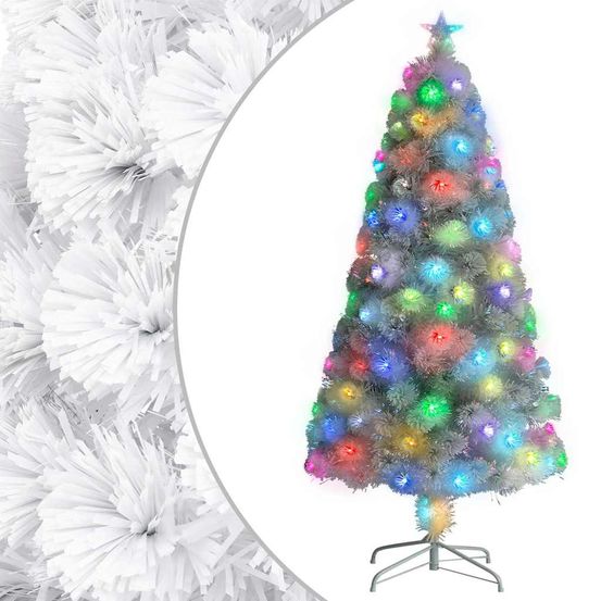 Sapin de noël lumineux fibre optique led pour décoration de fête blanc 120 cm
