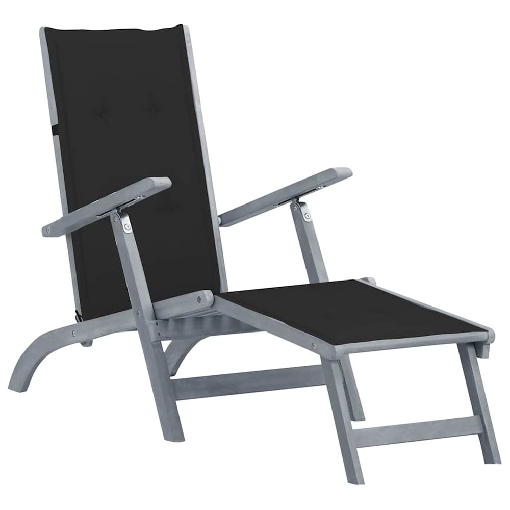 Chaise longue d'extérieur repose-pied et coussin acacia solide bain de soleil