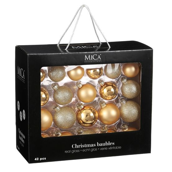 Boule de noël glass baubles set de 42 h7x7cm - or
